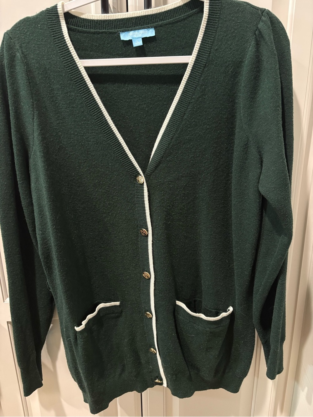 Draper James Dark Green Cardigan with Cream Trim